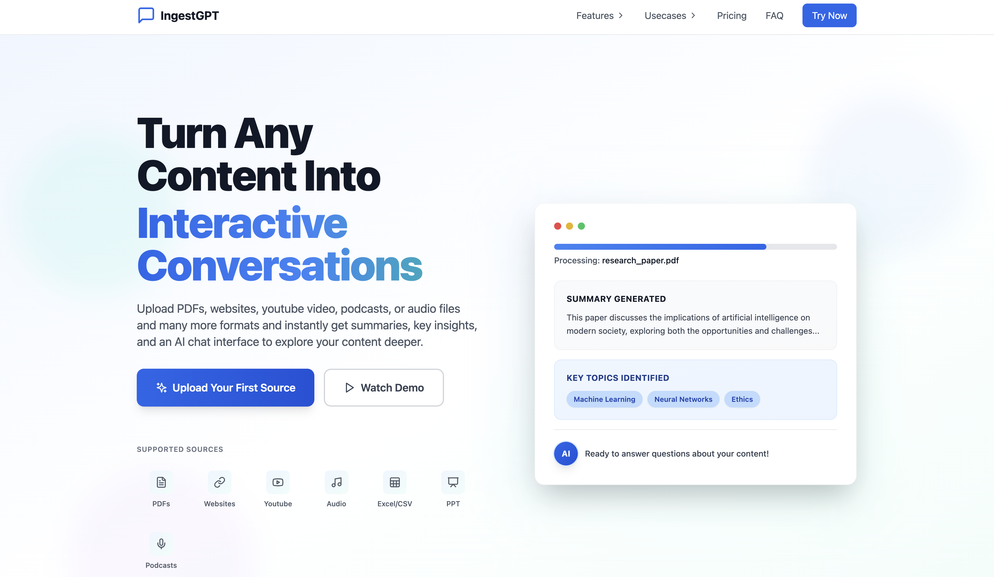 IngestGPT — Turn PDFs, YouTube & Audio into Interactive AI Conversations